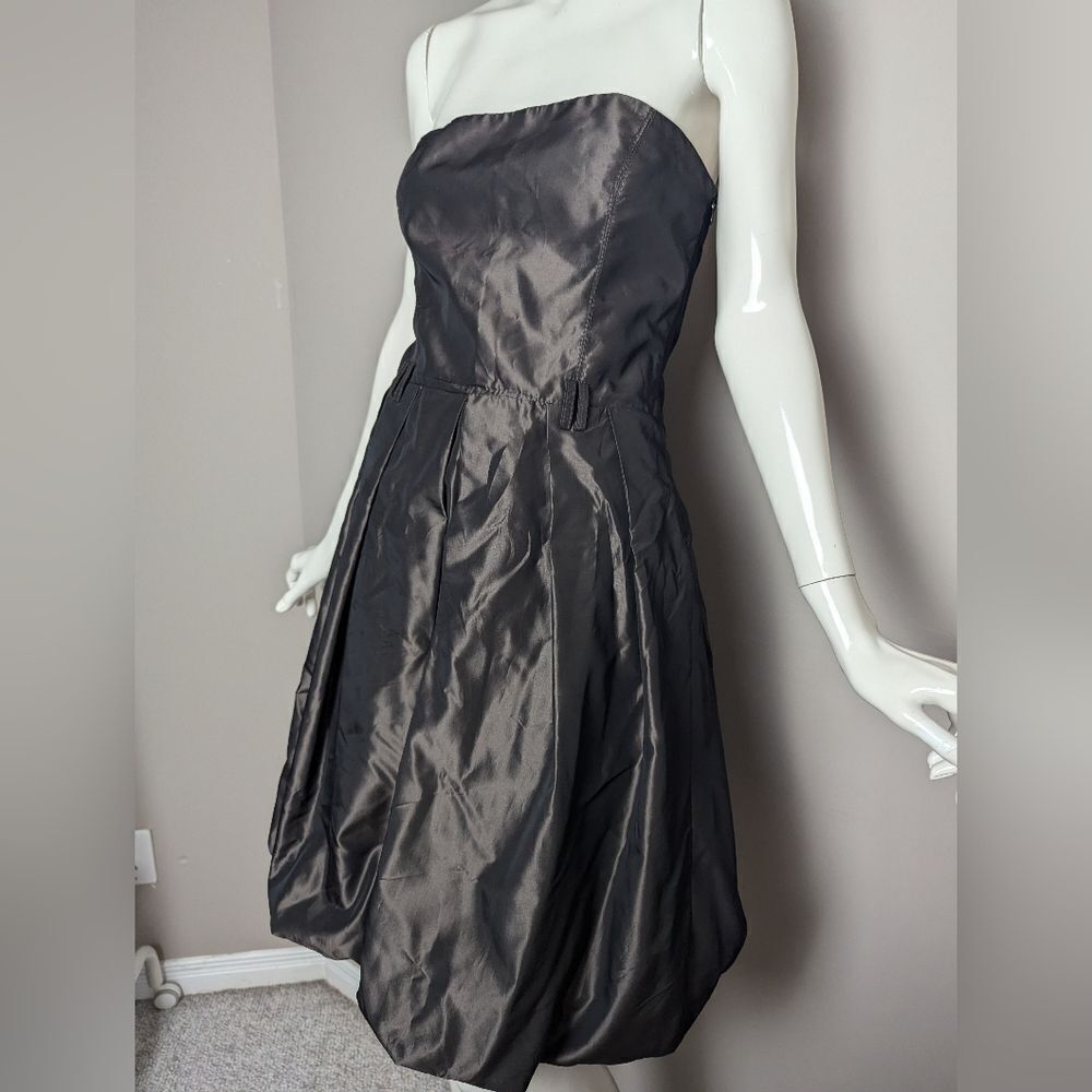 Zara Y2K Strapless Bubble Dress Brown Shiny Fabric Belted Look Size M